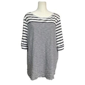 Chicos The Ultimate Tee Navy White Striped‎ Top Size 3 Women's Sz XL Roll Tab